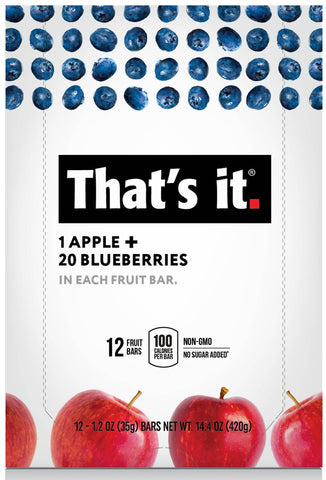 Thats It Gluten Free Fat Free Individually Wrapped Apple Plus Blueberry Fruit Bar, 1.2 Ounce -- 72 per case.