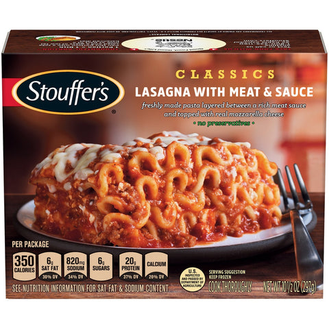 Nestle Stouffers Entree Lasagna with MSC, 10.5 Ounce -- 12 per case.