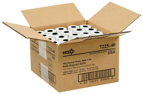 National Checking Thermal White 1 Ply Register Roll -- 50 rolls per case.