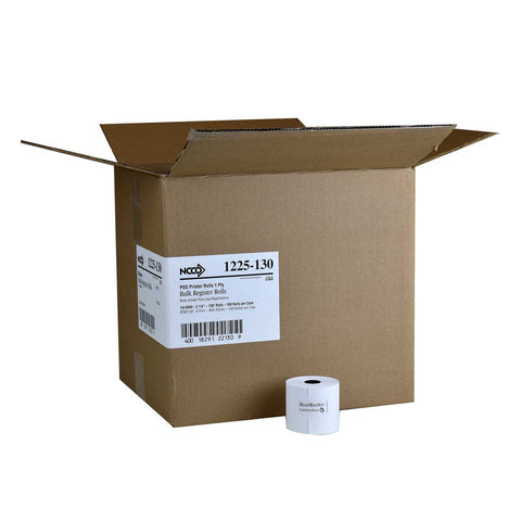 National Checking Company White Bond 1 Ply Register Roll, 2.25 inch -- 100 rolls per case.