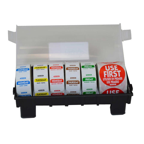 National Checking Labelocker Durable Plastic Dispenser with 1 Roll of Monday Thru Friday Removable Labels and 1 Roll RUF2R.