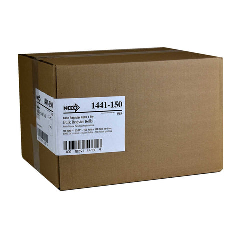 National Checking Company White Bond 1 Ply Register Roll, 44 Millimetre -- 100 rolls per case.