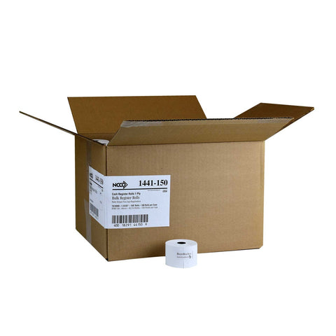 National Checking Company White Bond 1 Ply Register Roll, 44 Millimetre -- 100 rolls per case.