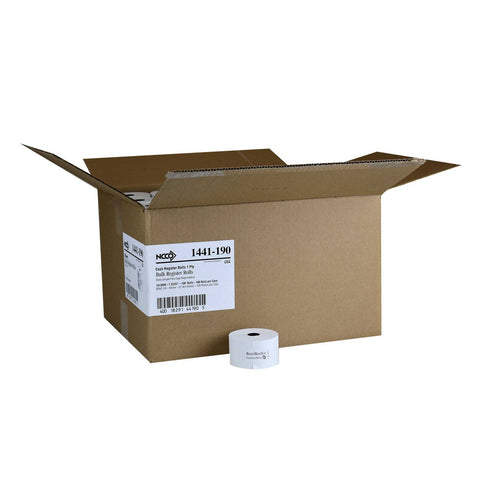 National Checking Company White Bond 1 Ply Register Roll, 44 Millimetre -- 100 rolls per case.