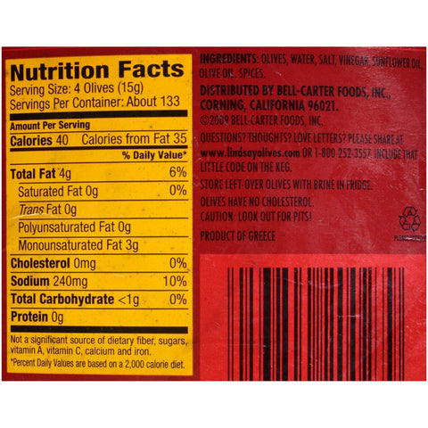 Lindsay Kalamata Extra Large Whole Pitted Olives, 70 Ounce -- 6 Case