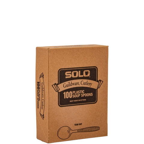 SOLO Cup Company Heavyweight Polystyrene Soup Spoons, Guildware Design, White, 1000/Carton