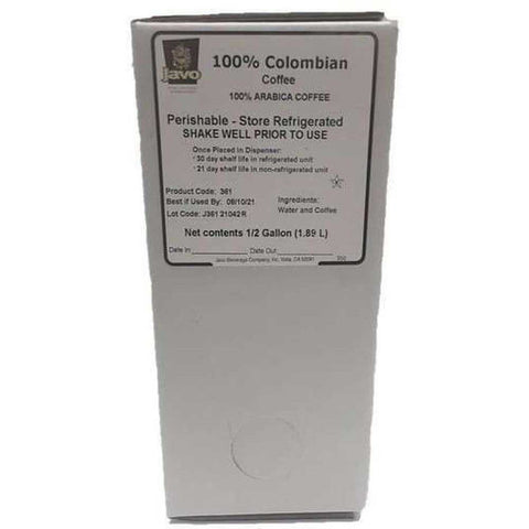 Javo Beverage 100 Percent Colombian Coffee, 0.5 Gallon -- 2 per case.