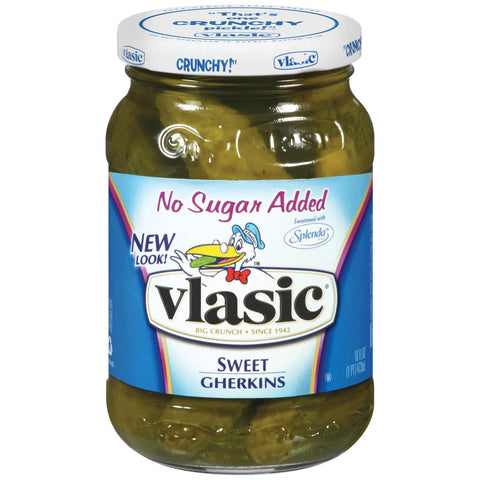 Vlasic No Sugar Added Sweet Gherkins Pickles, 16 Ounce -- 12 per case.