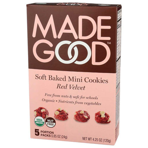 MadeGood Organic Red Velvet Soft Baked Mini Cookies, 4.25 Ounce -- 6 per case