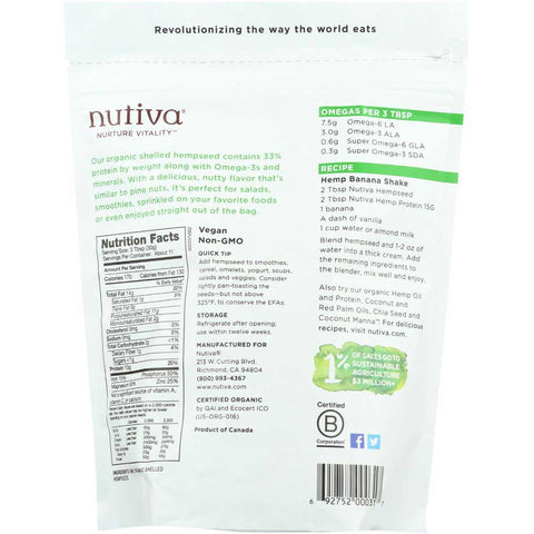 Nutiva Organic Shelled Hempseed, 12 Ounce.