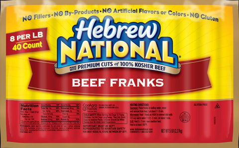 Hebrew National Beef Frank, 5 Pound -- 4 per case.
