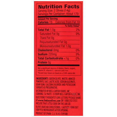 Lindsay Stuffed Queen Spanish Green Olives 150/160, 1 Gallon -- 4 per case