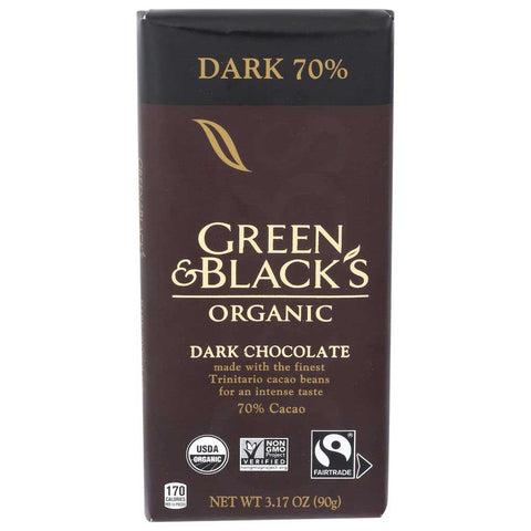 Green and Black Organic 70 Percent Cacao Dark Chocolate Bar, 3.17 Ounce -- 10 per case