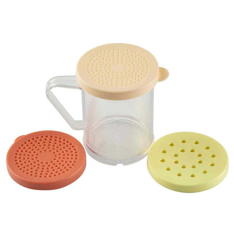Tablecraft Plastic Dredge Shaker Set with Assorted Polyethylene Lid, 10 Ounce -- 12 per case