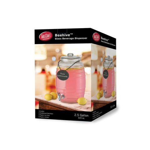 Tablecraft Beehive Collection Clear Glass Beverage Dispenser, 2.5 Gallon