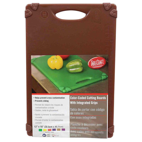 Tablecraft Grippy Polypropylene Brown Color Coded Cutting Board, 18 x 12 x 0.625 inch