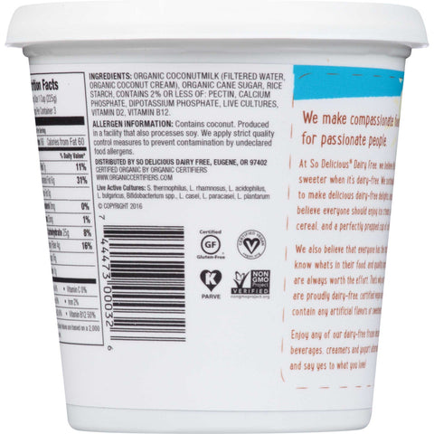 So Delicious Plain Dairy Free Coconut Milk Yogurt Alternative, 24 Ounce -- 6 per case.