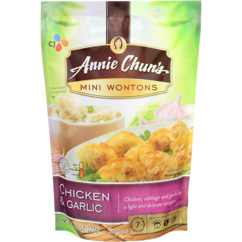 Annie Chuns Chicken and Garlic Mini Wonton, 8 Ounce -- 9 per case.