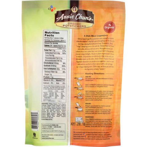 Annie Chun's Organic Pork and Vegetable Potsticker, 7.6 Ounce -- 9 per case.