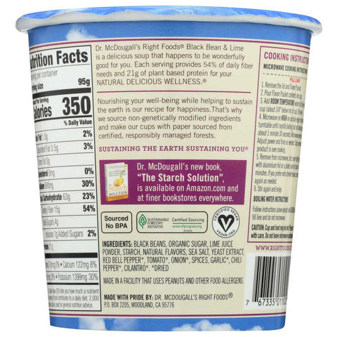 Dr McDougalls Right Foods Black Bean and Lime Big Cup Soup, 3.4 Ounce -- 6 per case.