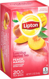 Lipton Peach Mango Herbal Tea Bag, 20 count per pack -- 6 per case.