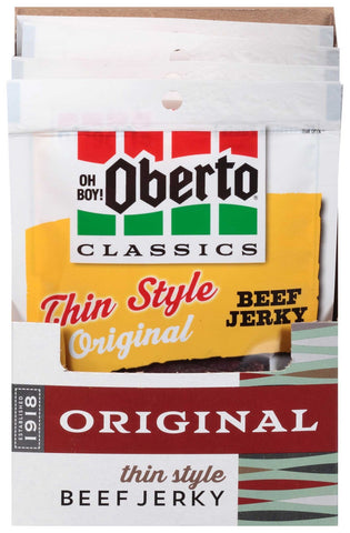 Oberto Original/Peppered Thin Style Beef Jerky - Shipper -- 48 per case.