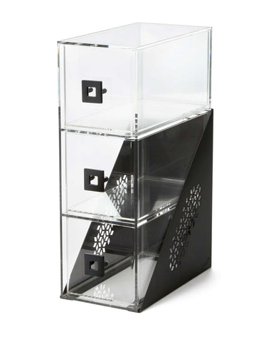Rosseto Mosaic Narrow Three Drawer Black Matte Bakery Case, 6.63 x 12.5 x 18.75 inch