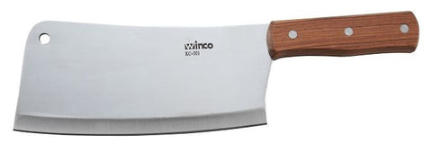 Winco Heavy Duty Cleaver with Wood Handle, 3 1/2 x 8 inch Blade.