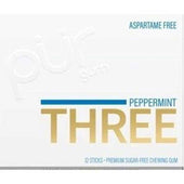 Pur Three Peppermint Sugar Free Chewing Gum - 12 count per pack -- 10 packs per case