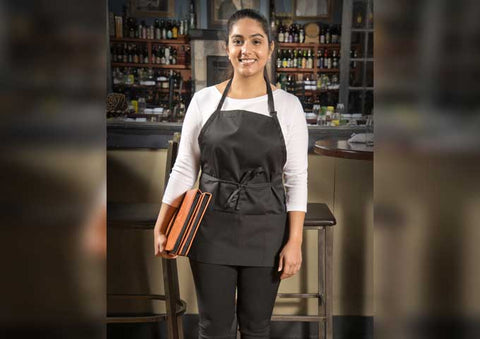 Winco Signature Chef Black Mid Length Bib Apron with 3 Pockets, 24 x 27 1/2 inch -- 60 per case