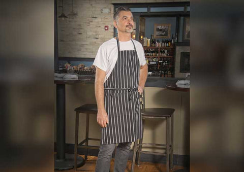 Winco Signature Chef Chalkstripe Bib Apron with Pockets, 33 1/2 x 27 inch -- 60 per case