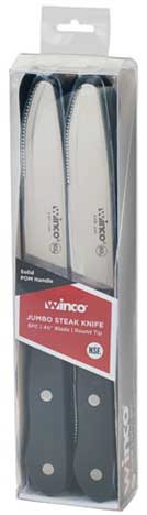 Winco Round Tip Jumbo Steak Knife with Solid POM Handle, 4 3/4 inch Blade - 6 pieces per pack -- 12 packs per case