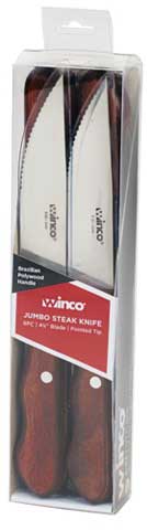 Winco Pointed Tip Jumbo Steak Knife with Polywood Handle, 4 3/4 inch Blade - 6 pieces per pack -- 12 packs per case
