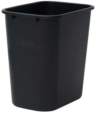 Winco Low Density Polyethylene Black Rectangular Wastebasket, 28 Quart -- 12 per case