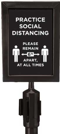 Winco Black 2 Piece Stanchion Set with 1 Social Distancing Sign -- 1 set