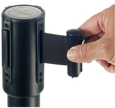 Winco Black 2 Piece Stanchion Set with 1 Social Distancing Sign -- 1 set