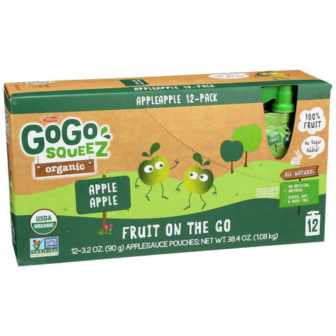 Gogo Squeez Apple Apple Organic Apple Sauce, 3.2 Ounce - 12 count per pack -- 6 packs per case