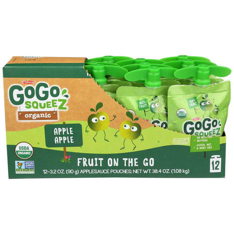 Gogo Squeez Apple Apple Organic Apple Sauce, 3.2 Ounce - 12 count per pack -- 6 packs per case