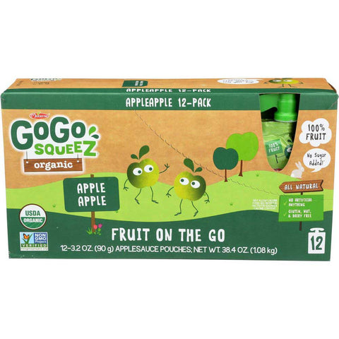 Gogo Squeez Apple Apple Organic Apple Sauce, 3.2 Ounce - 12 count per pack -- 6 packs per case