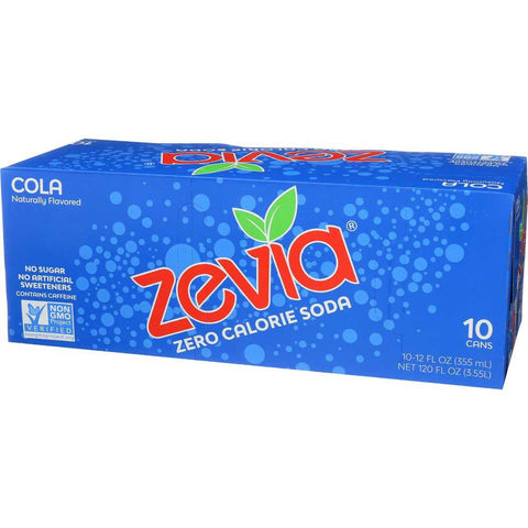 Zevia Cola Naturally Flavored Zero Calorie Soda, 12 Fluid Ounce - 10 count per pack -- 2 packs per case