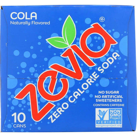 Zevia Cola Naturally Flavored Zero Calorie Soda, 12 Fluid Ounce - 10 count per pack -- 2 packs per case