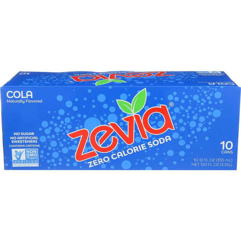 Zevia Cola Naturally Flavored Zero Calorie Soda, 12 Fluid Ounce - 10 count per pack -- 2 packs per case
