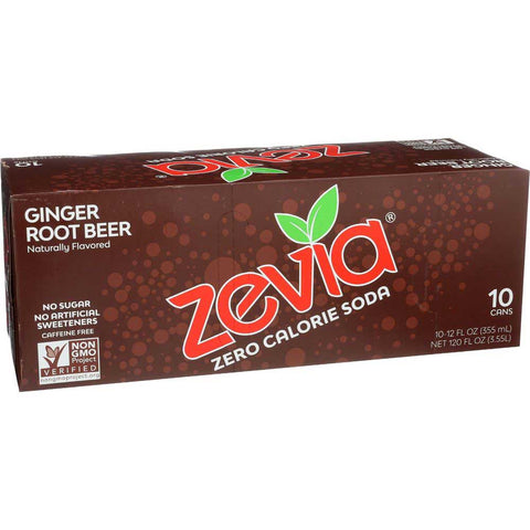 Zevia Ginger Root Beer Zero Calorie Soda, 12 Fluid Ounce - 10 count per pack -- 2 packs per case