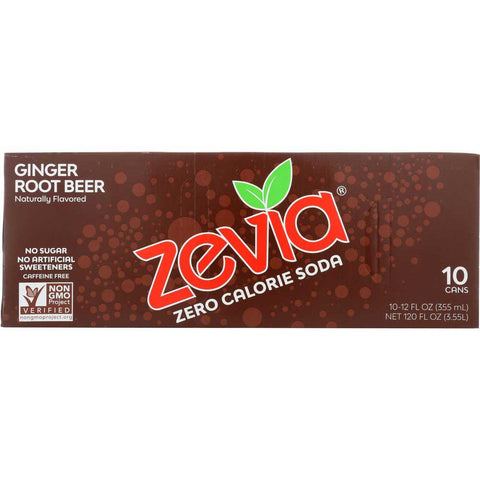 Zevia Ginger Root Beer Zero Calorie Soda, 12 Fluid Ounce - 10 count per pack -- 2 packs per case