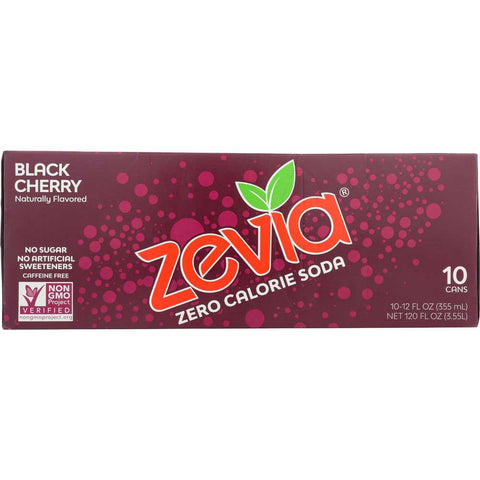 Zevia Black Cherry Naturally Flavored Zero Calorie Soda, 12 Fluid Ounce - 10 count per pack -- 2 packs per case
