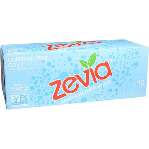 Zevia Caffeine Free Cola Naturally Flavored Zero Calorie Soda, 12 Fluid Ounce - 10 count per pack -- 2 packs per case