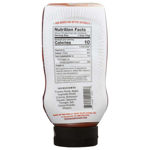 True Made Foods No Sugar Vegetable Ketchup, 17 Ounce Squeeze Bottle -- 6 per case