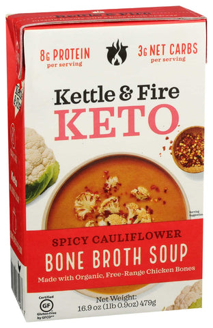 Kettle and Fire Spicy Cauliflower Keto Soup with Chicken Bone Broth, 16.9 Ounce -- 6 per case