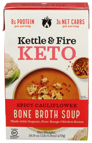 Kettle and Fire Spicy Cauliflower Keto Soup with Chicken Bone Broth, 16.9 Ounce -- 6 per case