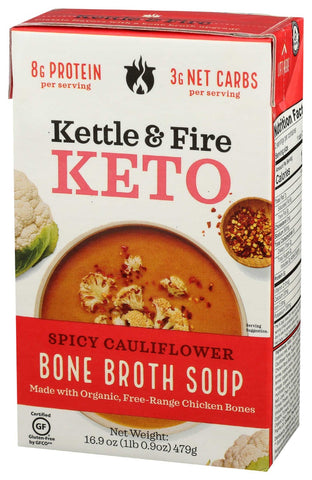 Kettle and Fire Spicy Cauliflower Keto Soup with Chicken Bone Broth, 16.9 Ounce -- 6 per case